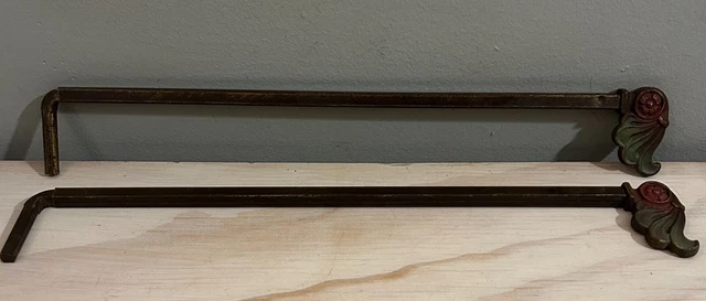 Antique Victorian Swing Arm Adjustable Curtain Rods Painted Metal Scroll Floral 4