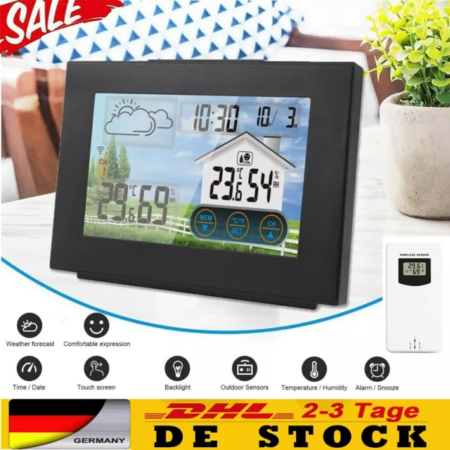 Wetterstation Funk Mit-Innen Aussensensor Digital Farbdisplay Thermometer Wecker