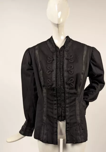 Military Gothic Style Early Edwardian Black Jacket W Soutache + Braid