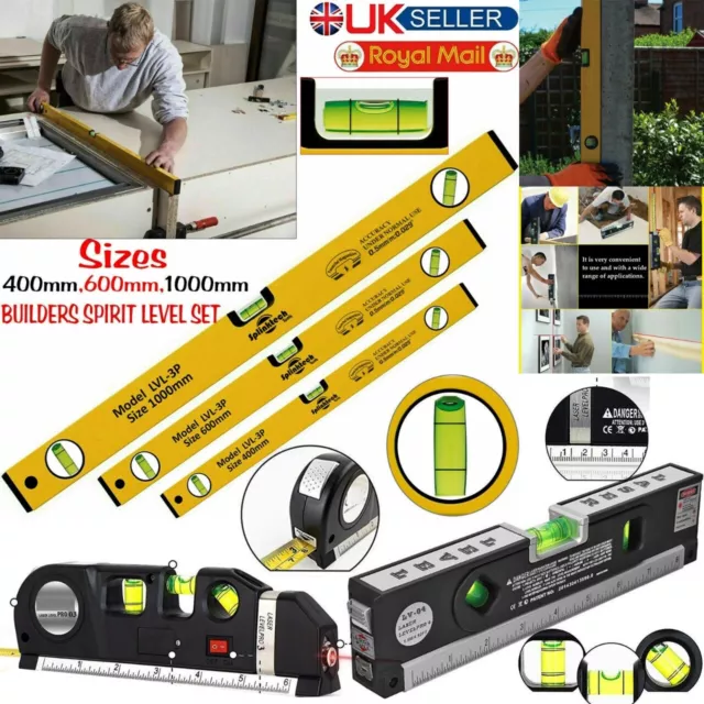 Spirit Level 3 Piece Professional Builders Aluminium DIY Long Set 400 600 1000mm