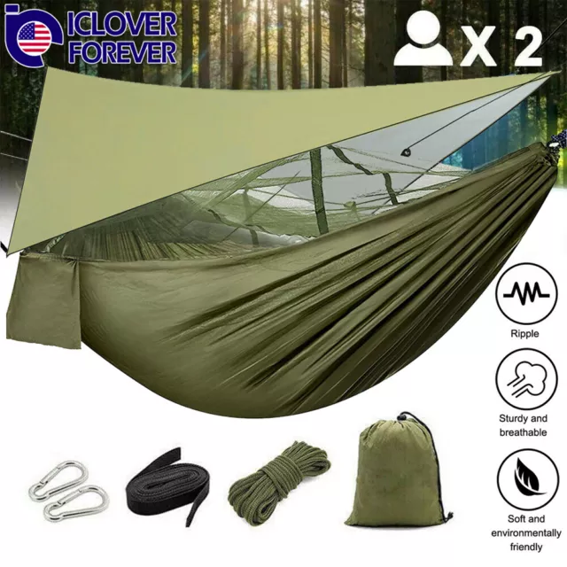 Camping Hammock With Mosquito Net Tent + Rainfly Cover Tarp Fall Shelter Canopy