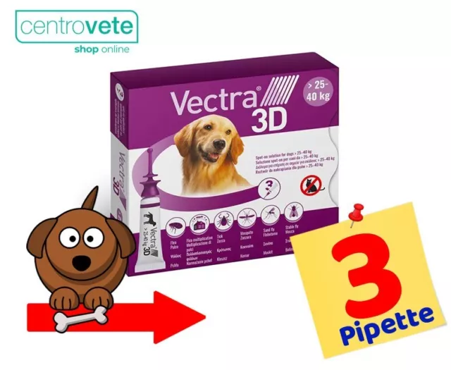 VECTRA 3D Cane 25-40 Kg 3 Pipette ⇢ Antiparassitario CANI di taglia Medio Grande