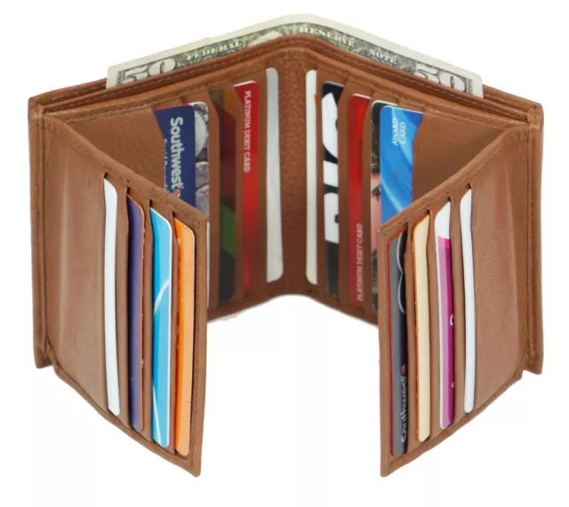 RFID Genuine Leather Men's Bifold Wallet Slim Hipster Cowhide Credit Card Tan