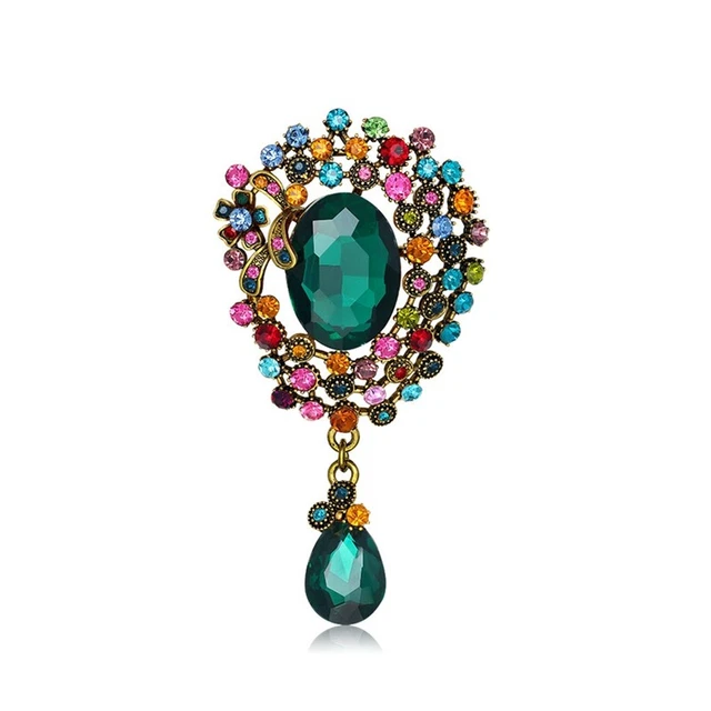 Big Crystal Waterdrop Chromatic Flower Brooches Women   Flower Weddings9846
