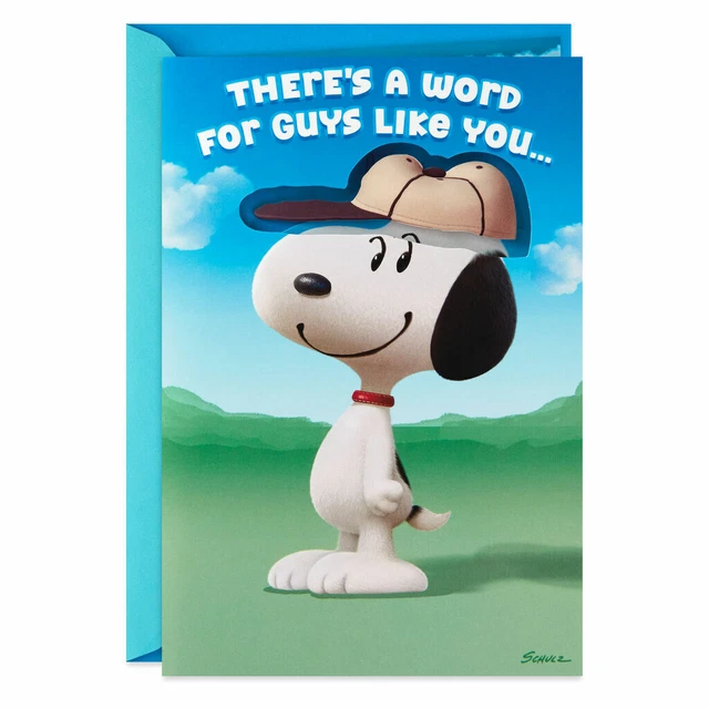 HALLMARK BIRTHDAY CARD Peanuts Snoopy Musical POP UP Hat Plays Linus