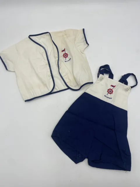 Cuvver Ups by Cutler Baby Outfit SKipper 2 pc Set Overalls sailor baby boy 9-12m