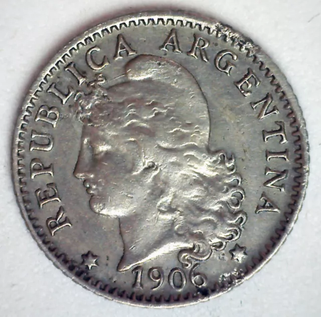 1906 Argentina Copper Nickel 5 Centavos Coin Very Fine Circulated Capped Liberty