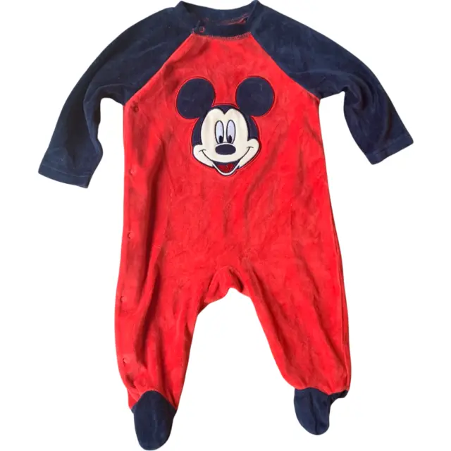 Disney Mickey Mouse Velour Sleeper Romper Outfit 3-6 Months Baby Boy 0-6
