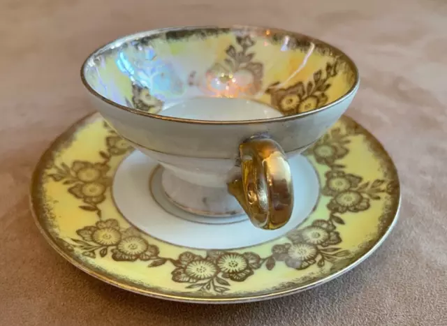 Shafford Tea cup & Saucer Gold vintage yellow coffee floral MCM geometric