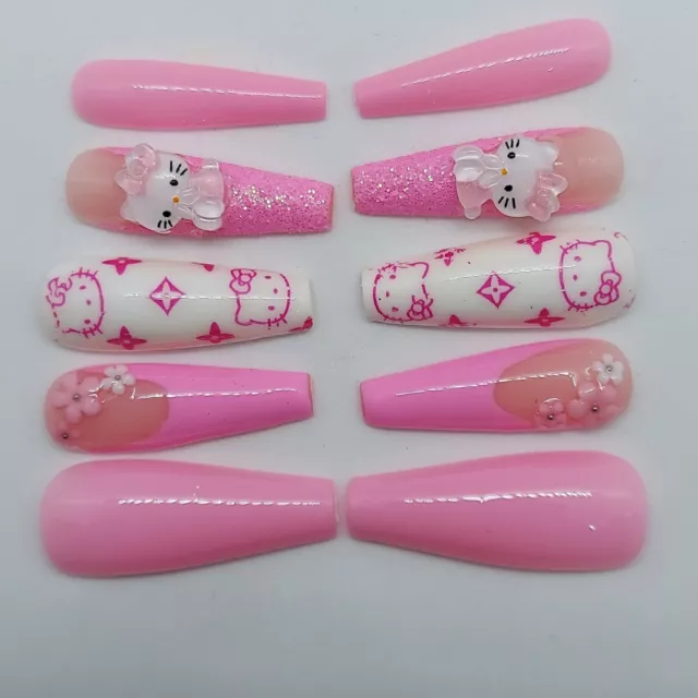 Pink Hello Kitty and Black Kuromi - Press on Aura nails Y2K