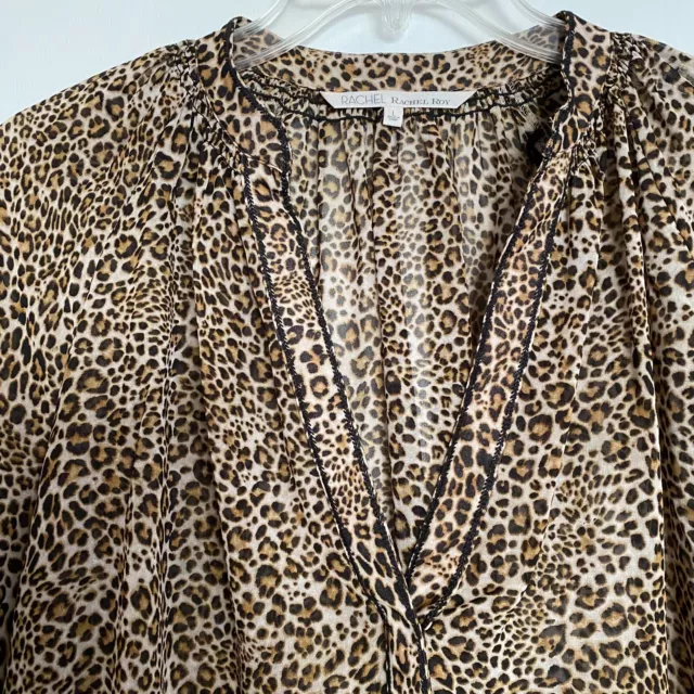 rachel roy top size Large brown animal print long sleeve sheer blouse 3