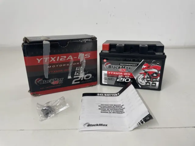 BlackMax Motorsport Motorradbatterie 12V 12Ah Gelbatterie SAE 210A YTX12A-BS