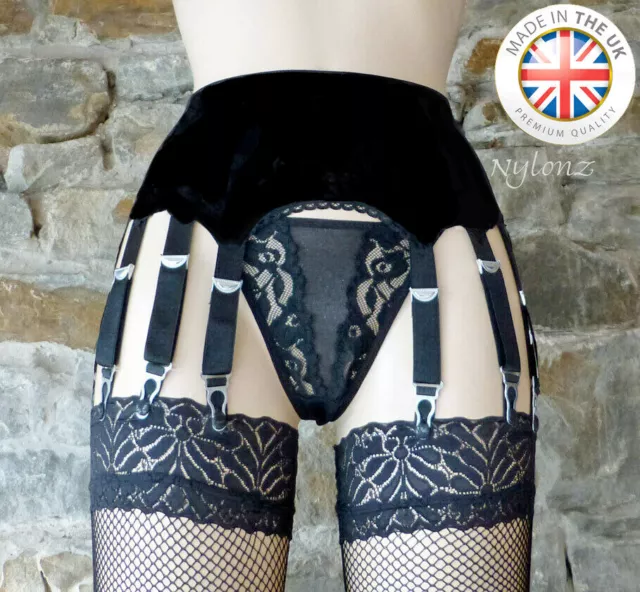 10 Strap Luxury Suspender Belt Black (Garter Belt) NYLONZ - Made In UK