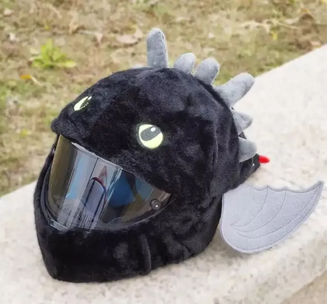 Housse pour casque moto Dragon peluche couvre Drago noir