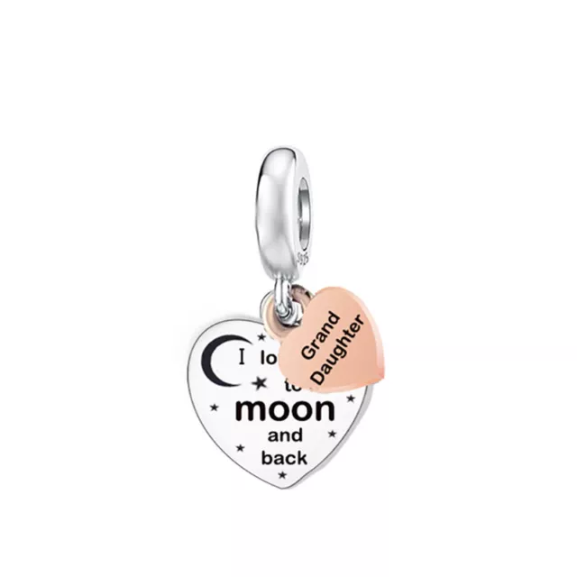 Granddaughter I Love You To The Moon And Back  Heart Charm Sterling Silver 925