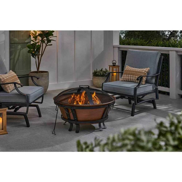 Fire Pit Cast Iron 34 in. Copper Coating Whitlock Cauldron Style Wire Mesh Cover