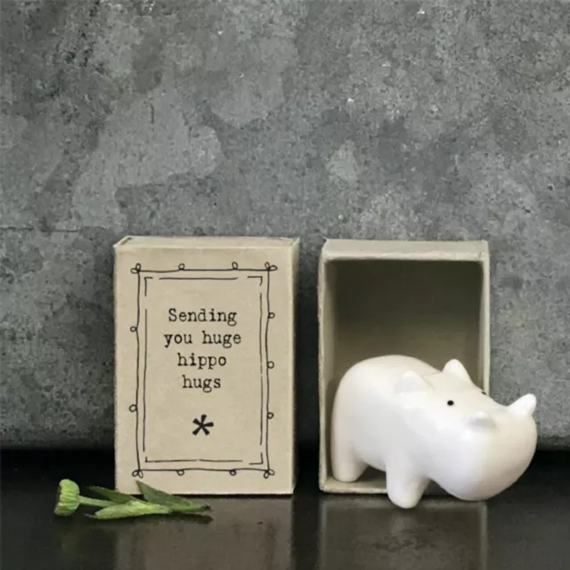 Porcelain Matchbox Hippo| East Of India Sentimental Hugs Ornament Gift