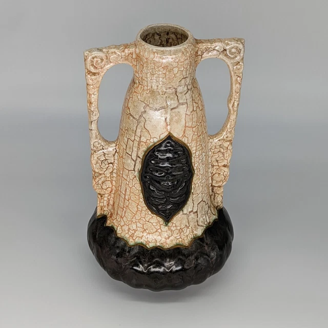 Ditmar Urbach Alienware Double Handle Pottery Vase, Art Deco, Czechoslovakia