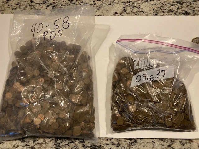 One Unsearched Wheat Penny Roll 50 coins 1909 - 1958 From Old House In Tacoma