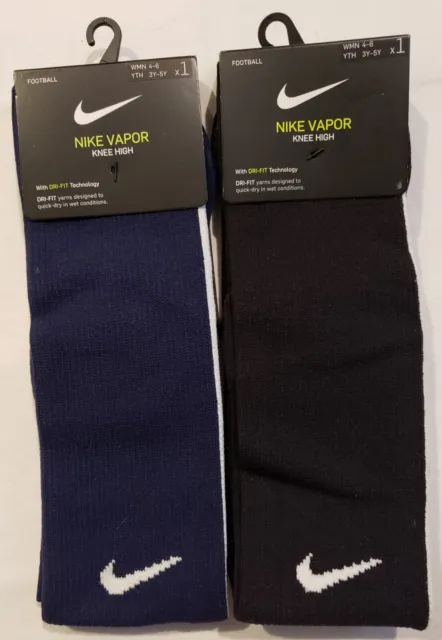 Lot Of 2 Nike Vapor Football Knee High Socks Black Blue SX5732 Yth 3Y-5Y Wmn 4-6