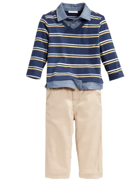 First Impressions Infant Boys 2-Piece Mock Layered Shirt & Khaki Pants Set