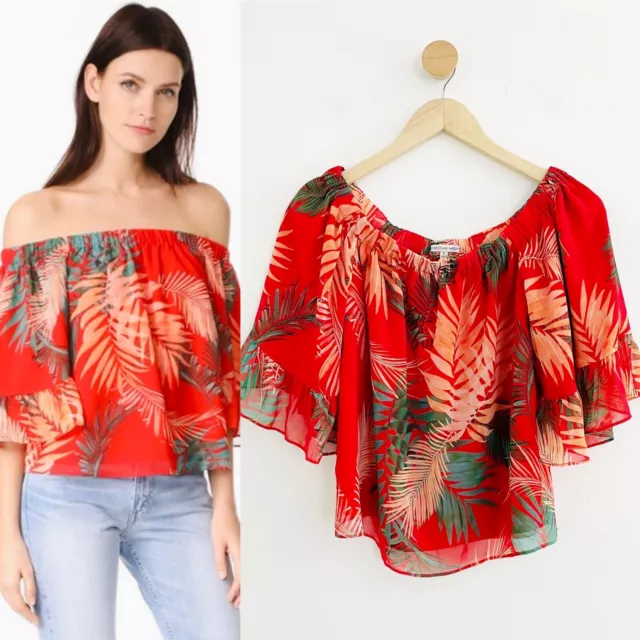 Rebecca Minkoff Women’s Red Floral Faith Off Shoulder Top Size Small