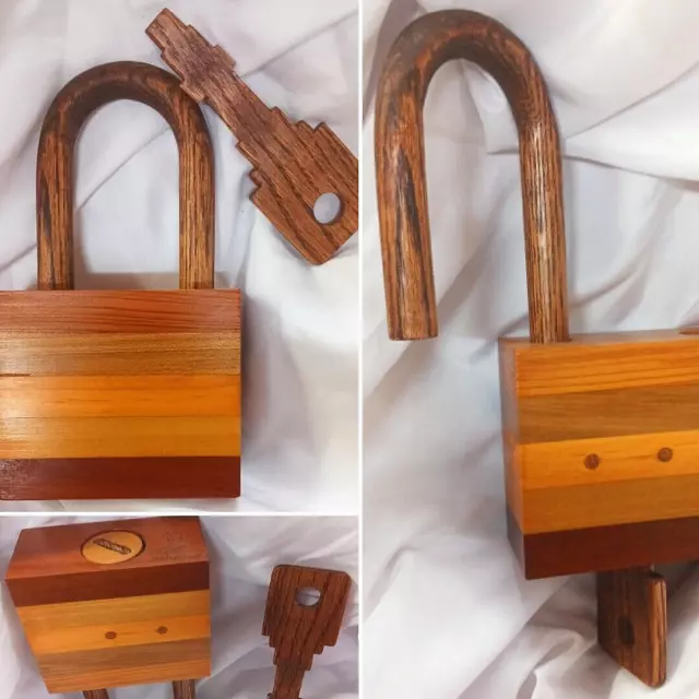 Real Wood Big Padlock And Real Wood Key Handcrafted And Really Works Very Unique