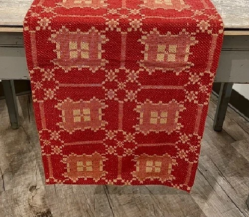 New Primitive Newbury RED LOVERS KNOT TABLE RUNNER Woven Coverlet Topper 32"