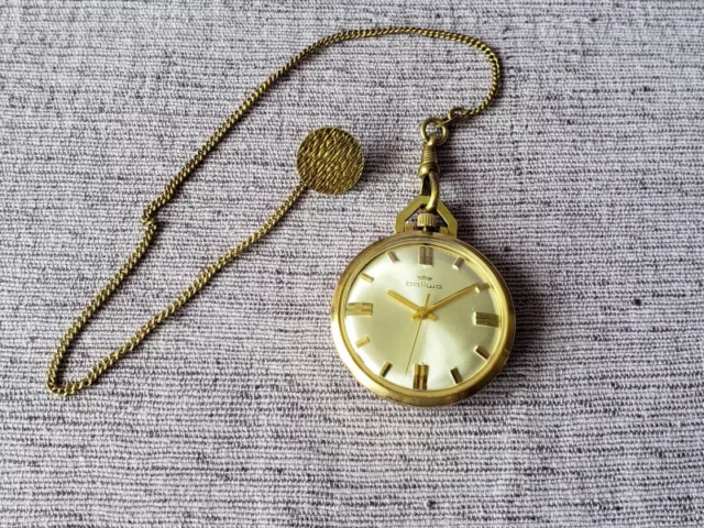 Vintage Handaufzug BALIWA Taschenuhr Frackuhr mit Uhrenkette Gold Double Läuft