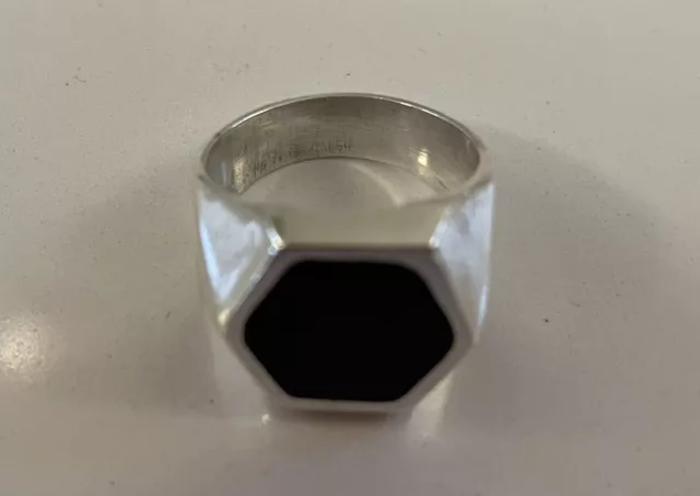 Men's Vintage Sterling Silver Black Onyx Hexagon Signet Ring - Size9 - 15 Grams