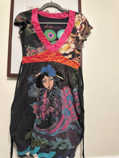 Desigual Short Sleeve Designer Art To Wear Dress Size Small (fits like XS) *HTF*