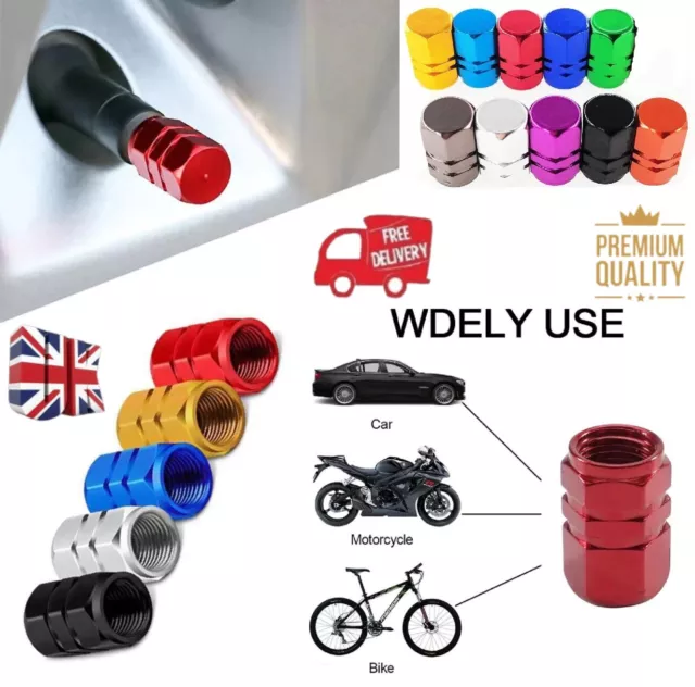 4x Tyre Valve Dust Caps Schrader Car SUV Bike Bicycle BMX Motorcycle Alloy UK