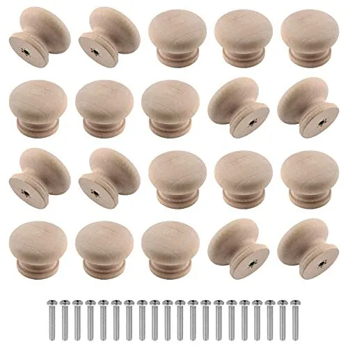 20 pcs Round Wooden Drawer Cabinet Knobs Furniture Pulls for Dresser Drawers NEW