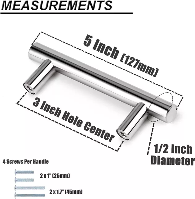 10Pack Polished Chrome Cabinet Pulls Stainless Steel Drawer Handles