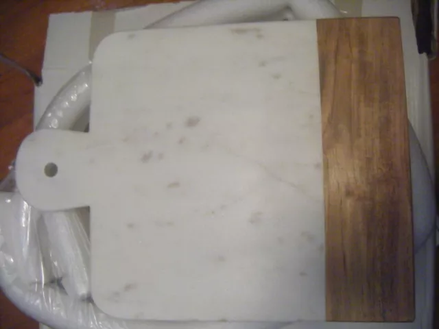 White Marble and Acacia Wood Cheese Board Serving Paddle Party Platter New Box