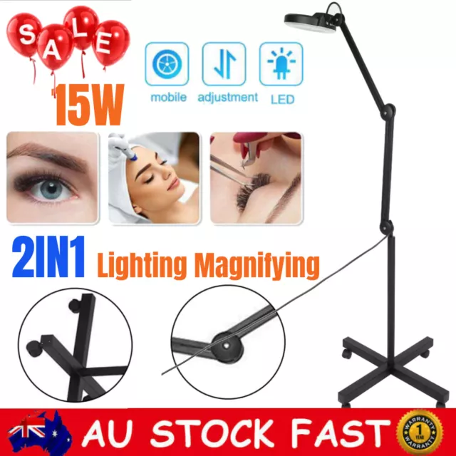 15W 8X Magnifying Lamp Floor Stand Magnifier Light Nail Beauty SPA Salon LED AU