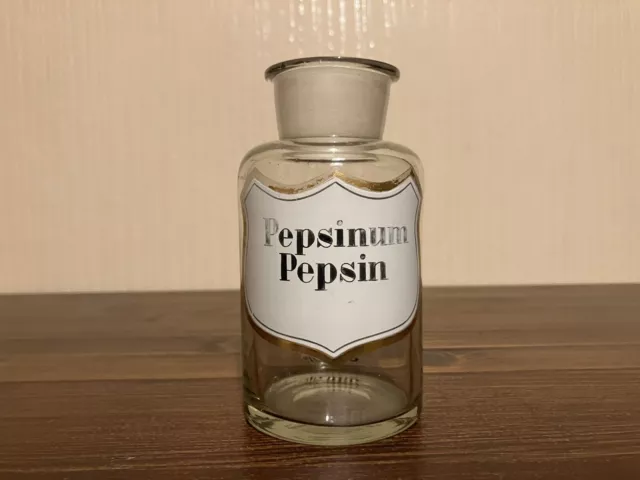 Pepsin Pepsinum 330gr Apotheker Flasche Medizinglas antik ohne Glasstopfen
