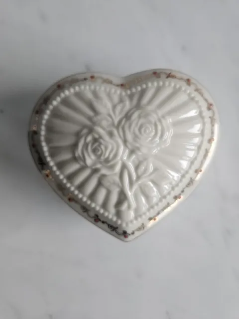 Lenox Heart Shaped Trinket Box with Gold Trim & Embossed Roses