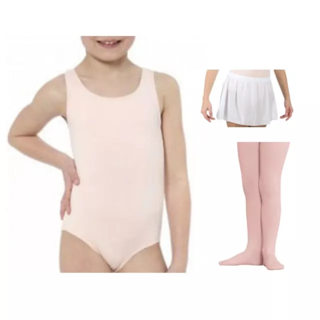 Danskin 2903 Girls' INT (6x-7) Pink Tank Leotard Footed Tights and White Skirt