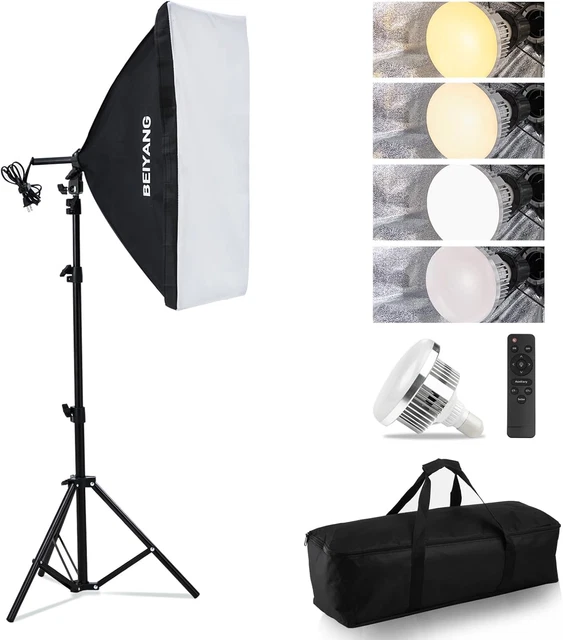 Softbox Lighting Kit Photography Soft Box 20'' X 28'', 85W Studio 6000K Bulb LED