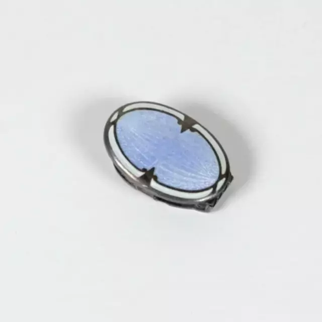 Vintage Art Deco Blue Guilloche Enamel Sterling Silver Signed MB Oval Tie Clip