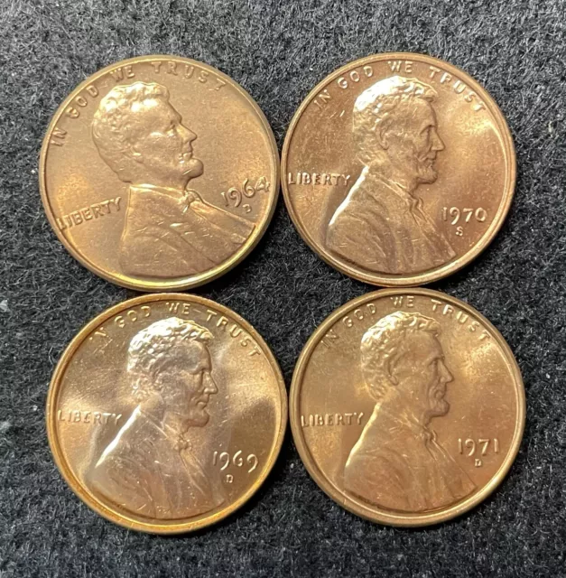 1964 D 1969 D 1970 S 1971 D Uncirculated Lincoln Pennies- Free Shipping