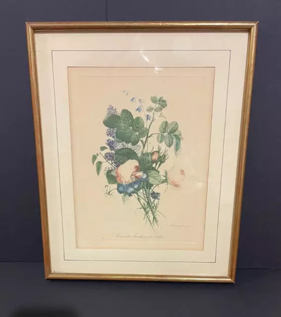 Estampe ancienne signée roses fleurs Jean Louis Prevost peintre Prevost Le Jeune 2