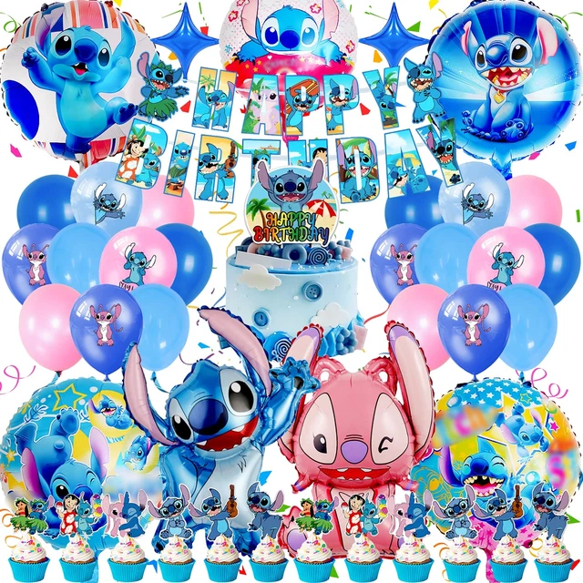 Décoration Anniversaire Stitch - 92 Pièces Vaisselle Jetable Bleue - Assiettes, Gobelets, Ballons - Thème Lilo Et Stitch