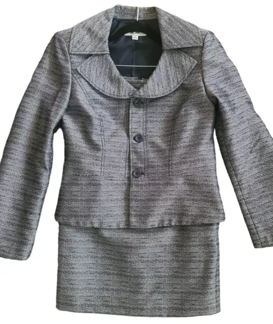 NWOT Designer Le Suit Womens Lined Jacket Skirt Suit Size 12 Black Gray