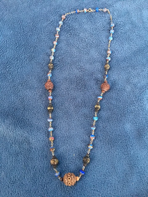 Collier Perles Murano Pâte De Verre Violette Sur Feuille D’Argent – Or Jaune