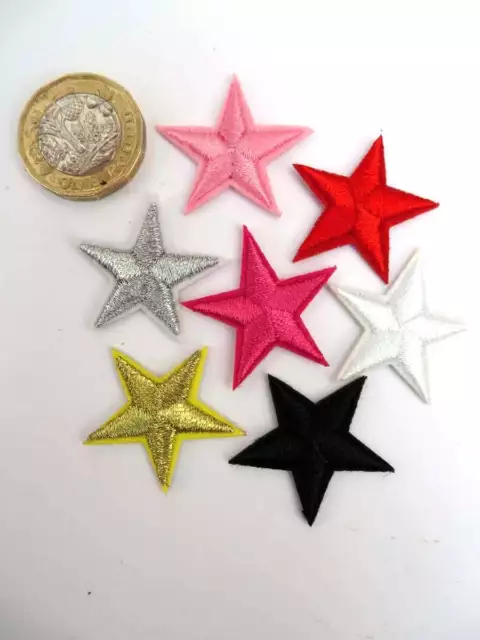 Embroidered 2.5cm stars 10 pieces IRON-ON patch applique badge choice of colours