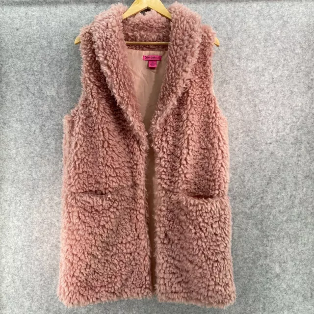 Betsey Johnson Pink Faux Fur Teddie Long Vest Women's Size XS/Small