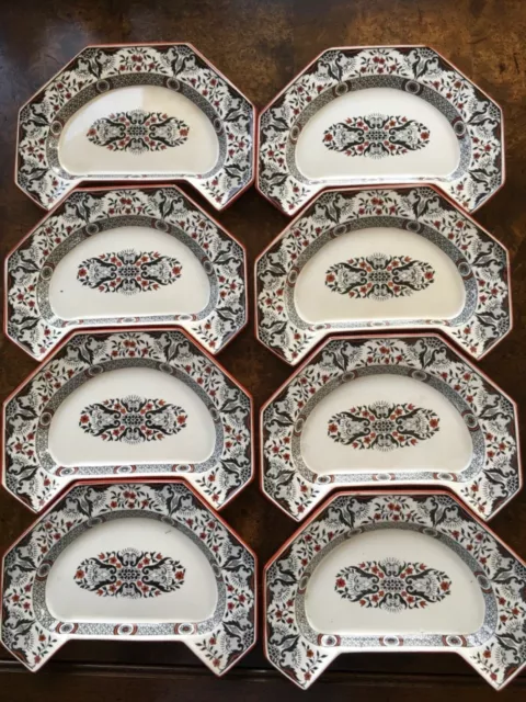 8-Minton “Denmark-Black” Salad/Bone Octagonal Plates 1879-Victorian Aesthetic Er