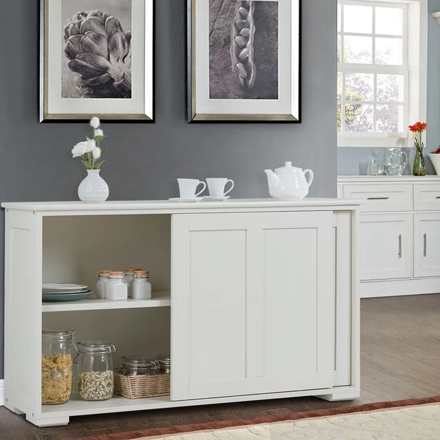 Credenza Cucina Con 4 Ante E 2 Cassetti - 208x39.5x80cm, Design Moderno, Bianco/Marrone - Foto 9